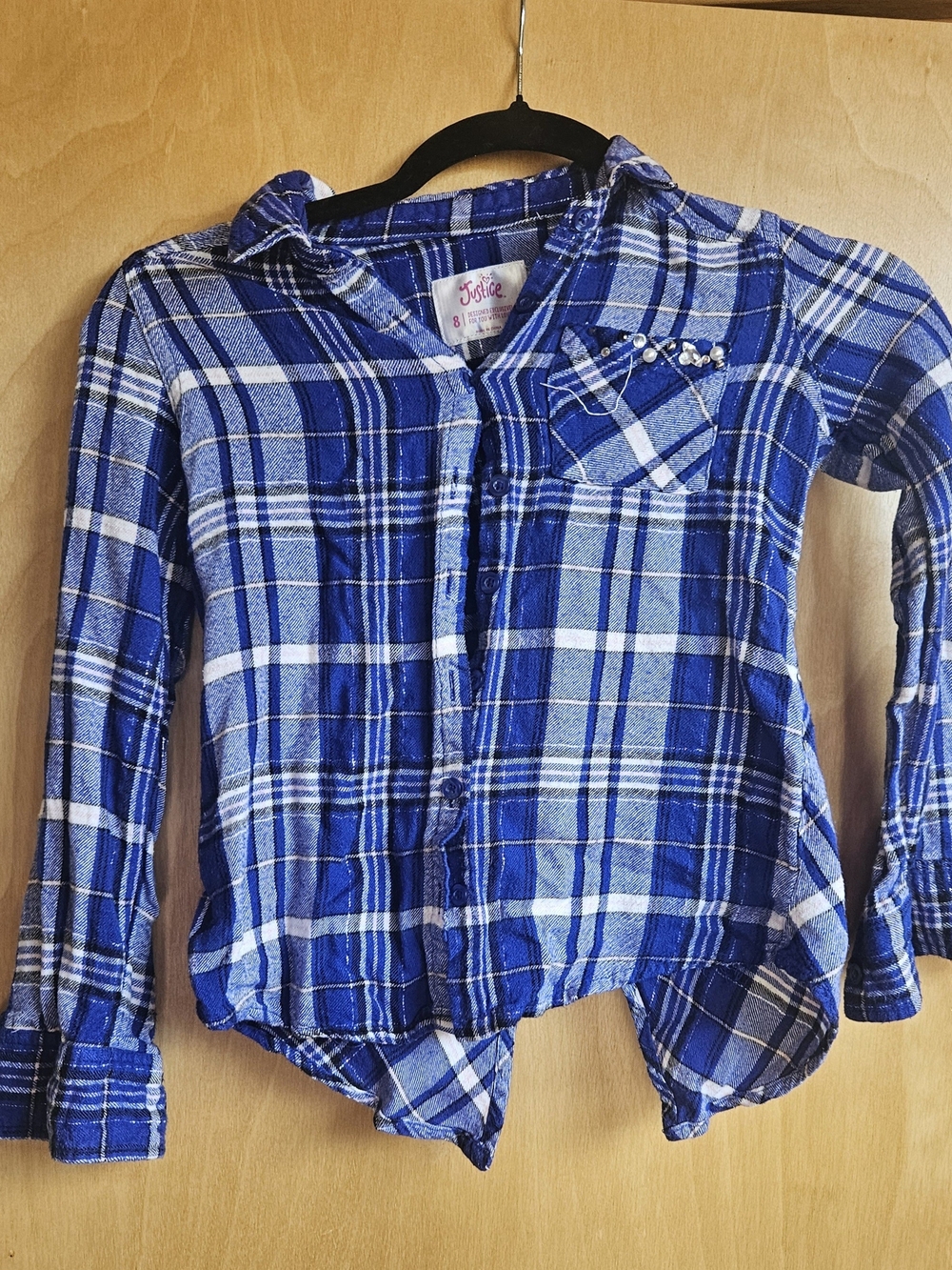 Justice Girls' Blue Plaid Button-Front Shirt